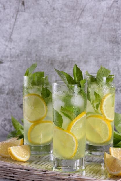 Premium Photo Basil Lemon Gin And Tonic Very Light Incredibly