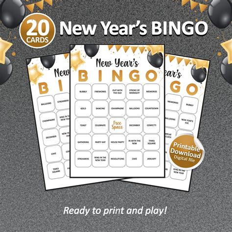 New Years Bingo Cards Printable Games New Years Games Nye Games New