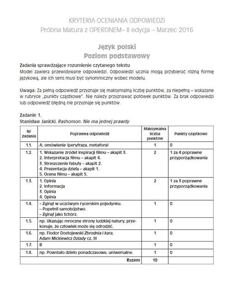 Próbna matura 2016 z Operonem język polski poziom podstawowy KLUCZ