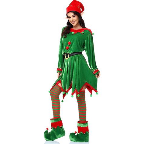 Holiday Elf Costume Dress With Hat Elastic Belt Elf Costumes For Women