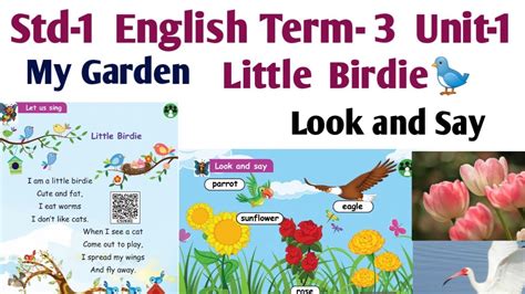 1st Std English Term 3 Unit 1 My Garden Little Birdie Poem Look And