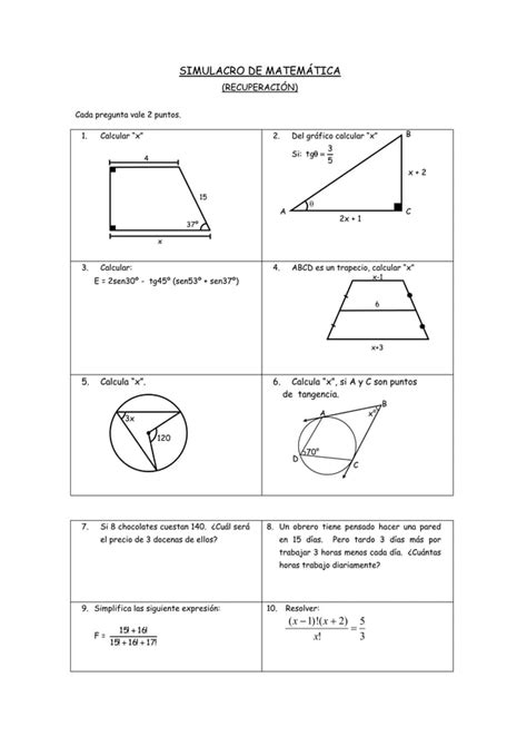 Simulacro de matemática PDF Descarga Gratuita