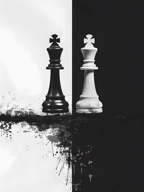 Premium Photo Chess Pieces King And Queen In Black And White Against