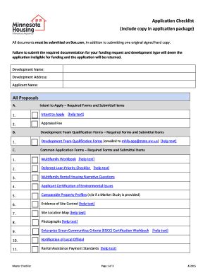 Fillable Online Mnhousing Application Checklist Include Copy In