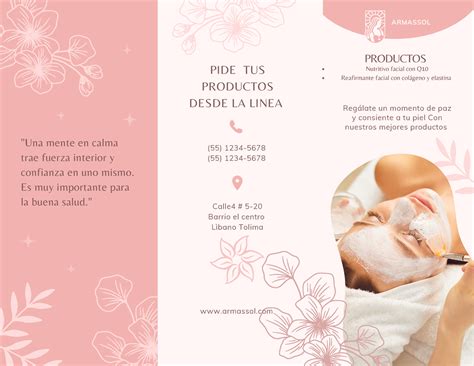 Folleto para Estética de Spa y Masajes Orgánico Rosa y Blanco