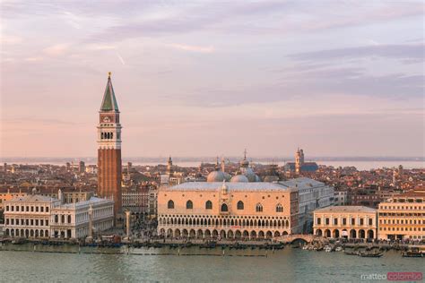 - Aerial view of the city at sunset, Venice, Italy | Royalty Free Image