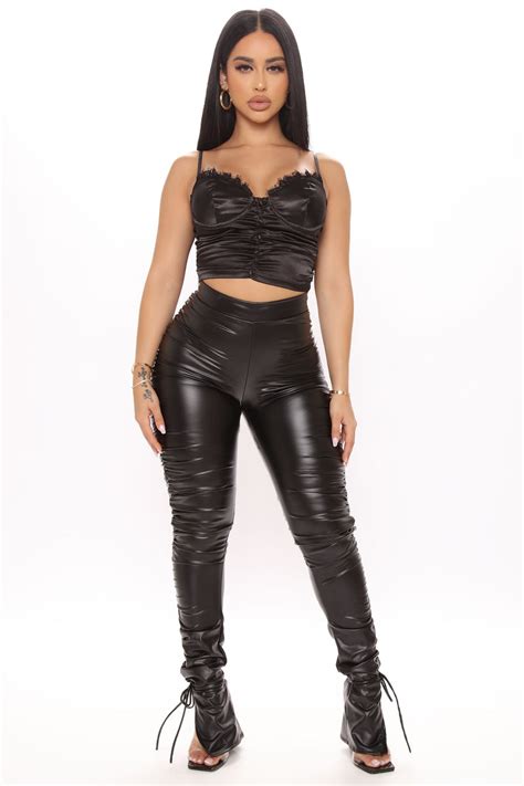 Heat Wave Faux Leather Stacked Pants Black Fashion Nova Pants