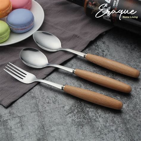 Jual Wood Cutlery Sendok Garpu Pisau Makan Korea Set Stainless Gagang