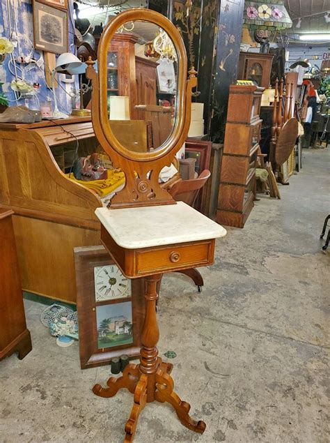 Antique Mahogany Tall Wash Stand Mirror And Marble Top Long Valley