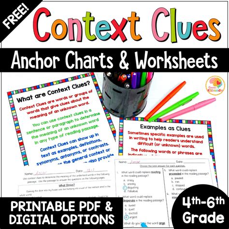 Free Context Clues Anchor Charts And Worksheets • Kirstens Kaboodle