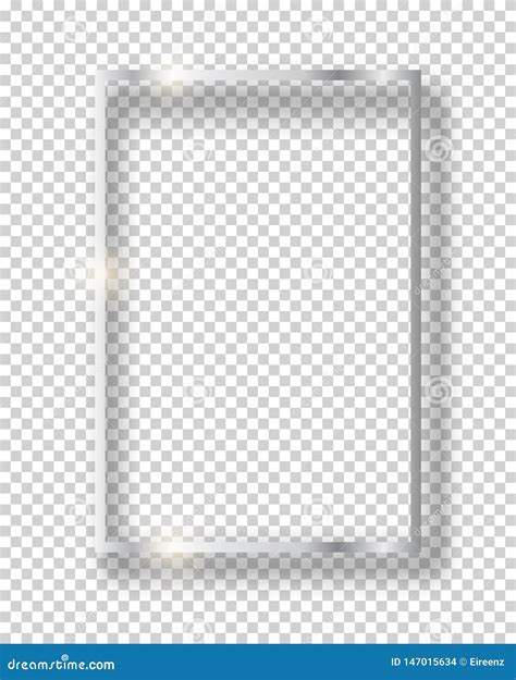 Vector Silver Shiny Vintage Square Frame Isolated On Transparent