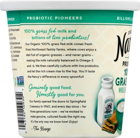 Nancy S Grass Fed Plain Probiotic Whole Milk Yogurt Tub Oz