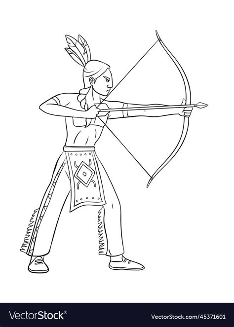 Native American Indian With Bow And Arrow Isolated