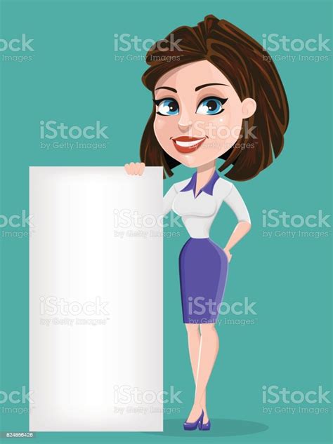 Beautiful Business Woman With Blank Placard Businesswoman In Formal Wear Cute Cartoon Character