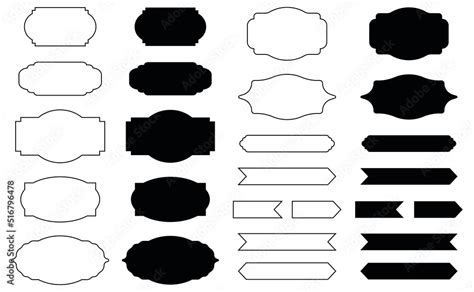 Sticker Label Template Vector Clipart Set Outline And Silhouette Stock