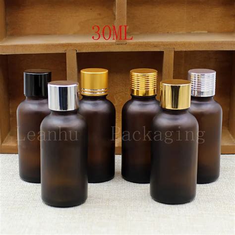 Brown Frosted Glass Essential Oil Bottle With Aluminum Screw Capempty Cosmetics Packaging