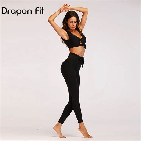 Dragon Fit Elastic Bandage Yoga Tracksuit Women Pure Color Backless Two