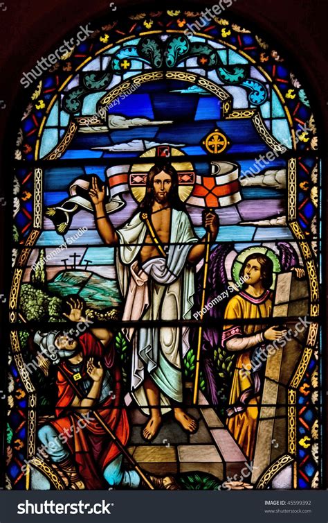 Stained Glass Church Window Depicting Jesus Stock Photo 45599392