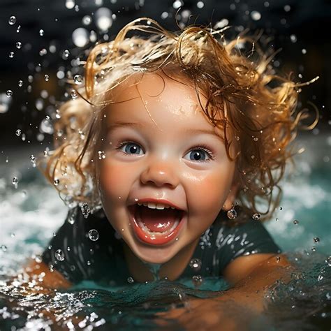 Premium Ai Image Adorable Baby Swiming Underwater Diving Young Swim Water