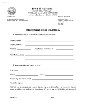 Fillable Online Address Billing Change Request Form Town Of Wayland