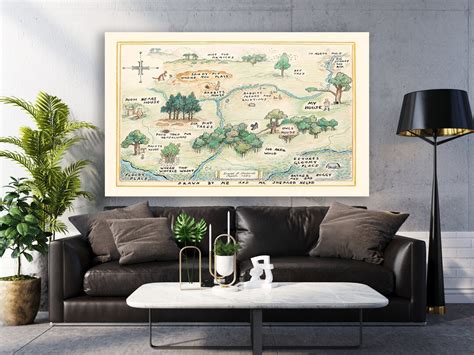 The Pooh Map Acre Wood Map Map Canvas Pooh Wall Art Fantasy Map