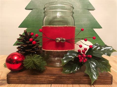 Mason Jar Luminary With Wooden Christmas Tree Christmas Mason Etsy