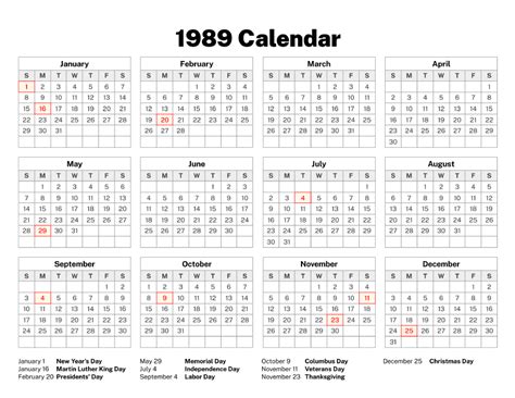 1989 Calendar – Old Calendars