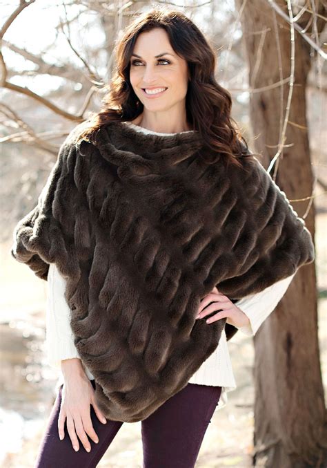 Taupe Mink Couture Faux Fur Poncho Faux Fur Jackets Women Faux Fur