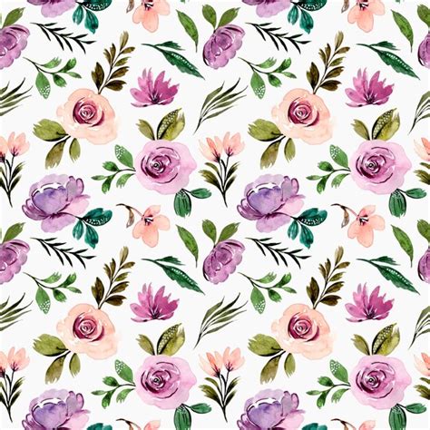 Premium Vector Purple Flower Seamless Pattern With Watercolor Green