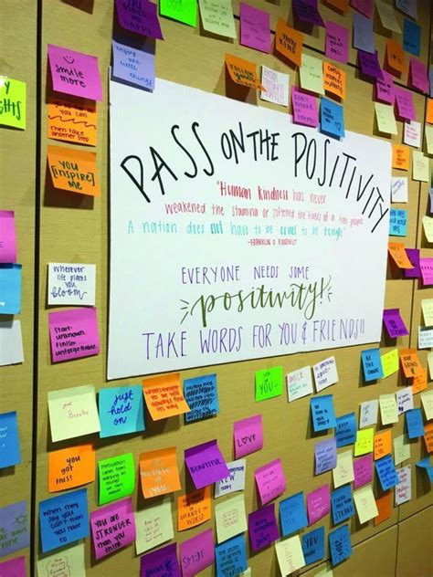 A Bulletin Board Covered In Sticky Notes And Post It Notes That Read