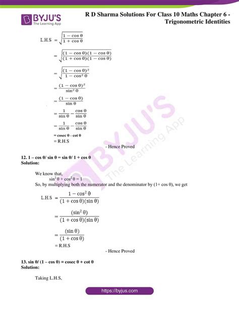 Rd Sharma Solutions For Class 10 Maths Updated For 2023 24 Chapter 6 Trigonometric Identities