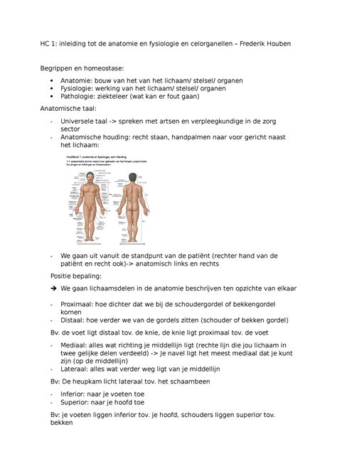 HC 1 Samenvatting Anatomie HC 1 Inleiding Tot De Anatomie En