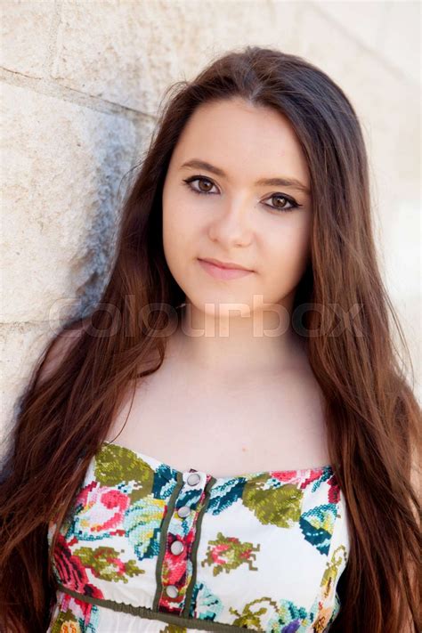 Spanish Brunette Girl With Long Hair Stock Image Colourbox