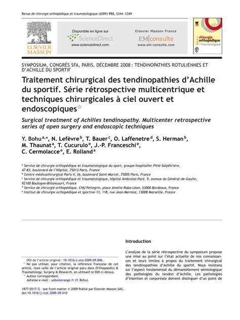 PDF Traitement Chirurgical Des Tendinopathies DAchille Du Sportif