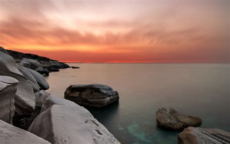 Wallpaper Sunlight Landscape Sunset Sea Bay Rock Nature Shore