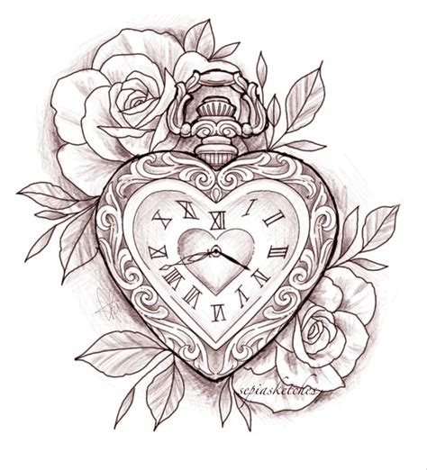 Heart Shaped Pocket Watch Tattoo Design Pocket Watch Tattoo Design