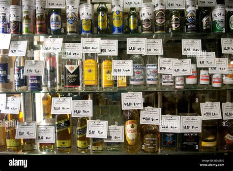 Bottles Of Alcoholic Beverage Displayed In An Alcohol Shop In Cairo