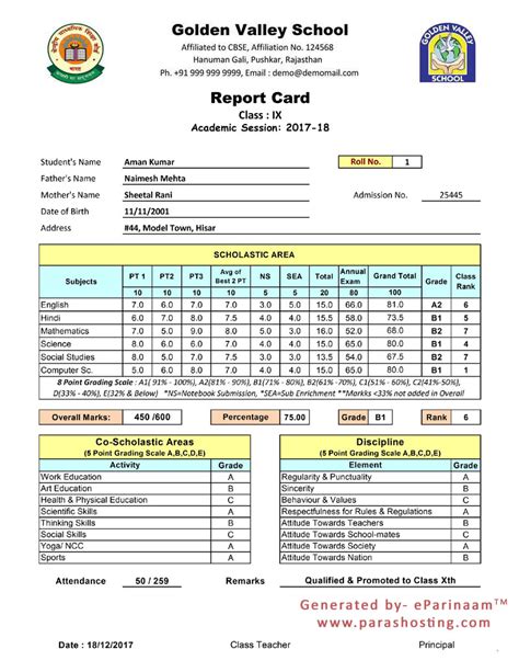 CBSE Report Card Sample of Class 9th & 10th | New Format 2017-18