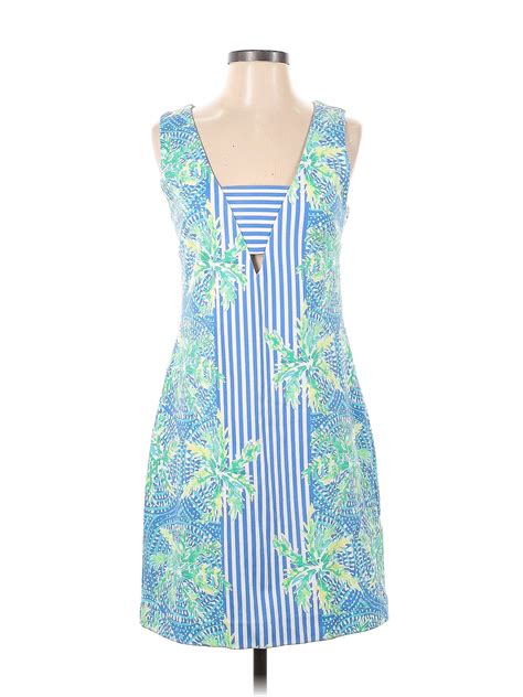 Lilly Pulitzer Floral Stripes Multi Color Blue Casual Dress Size S 59