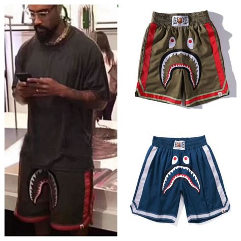 งานปัก เพิ่มสีน้ำเงิน Bape Boxing Shark Short Five Pants Camouflage