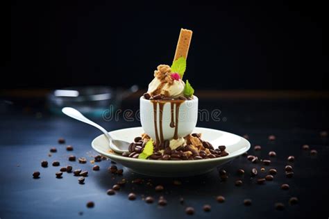 Coffee Ice Cream Sundae with Roasted Coffee Beans Stock Image - Image ...