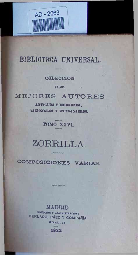 Zorrilla Composiciones Varias Coleccion De Los Mejores Autores Tomo