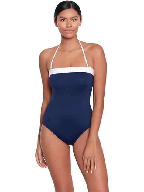 Lauren By Ralph Lauren Bel Aire Shirred Bandeau Mio Slimming Fit One Piece Free Shipping