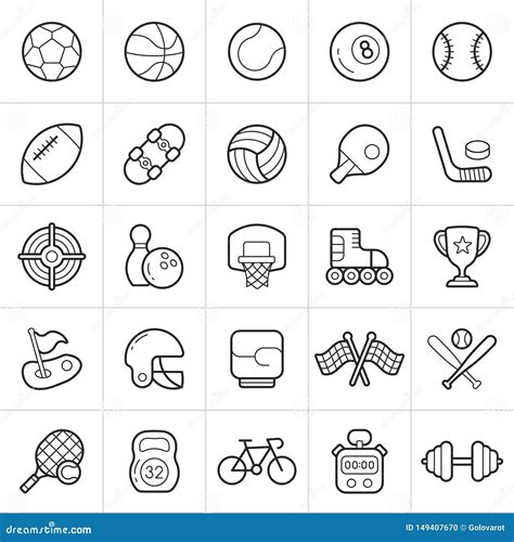 Sport Equipment Trendy Style Icons on White Background. Vector Eps10 Stock Illustration ...