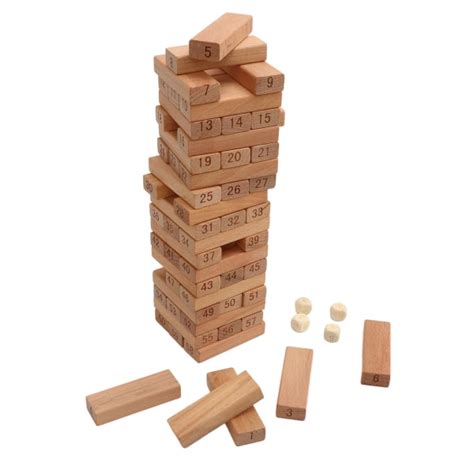 60 Kpl Wooden Tower Game Beechwood Stacking Tower Game Numeroilla Camping Games Party Games Fyndiq