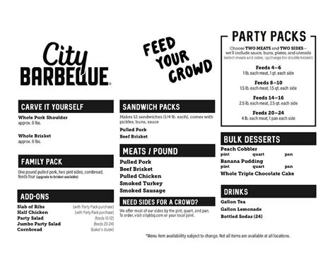 Menu at City Barbeque, Grove City, Stringtown Rd