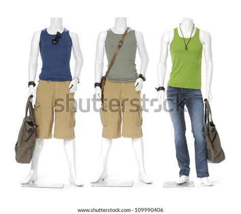 Full Length Three Male Mannequin Dressed Stock Photo 109990406