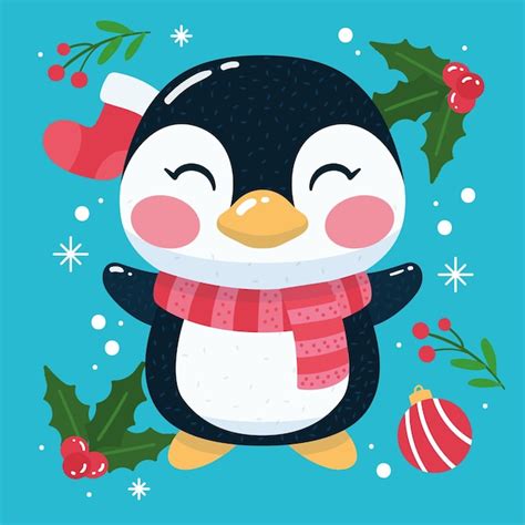 Premium Vector Penguin Cartoon Kawaii Christmas Decoration Vector