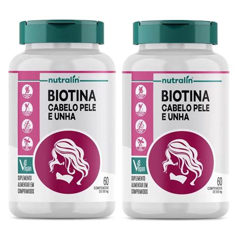 Biotina Cabelo Pele E Unha 60 Comprimidos Nutralin 2 Unidades Shopee