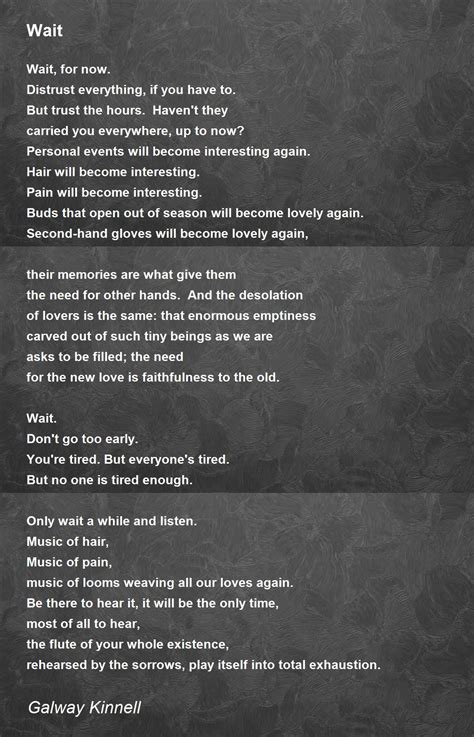 Wait Poem By Galway Kinnell Poem Hunter